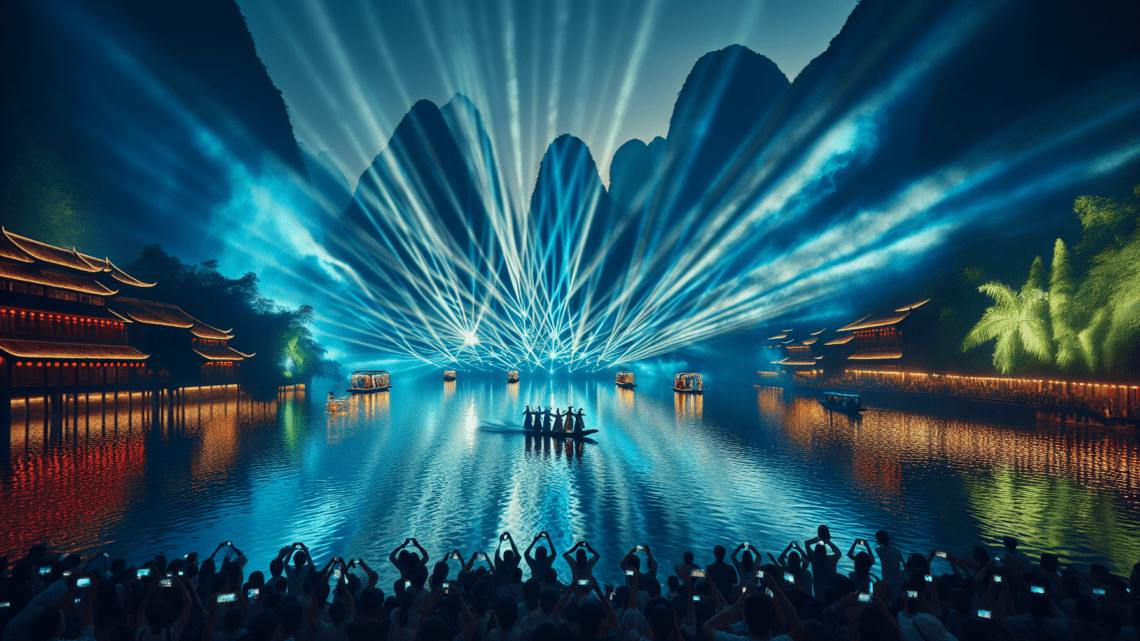 Beobachtung der Wasserlichtershow in Guilin – beeindruckende Licht- und Klangshow