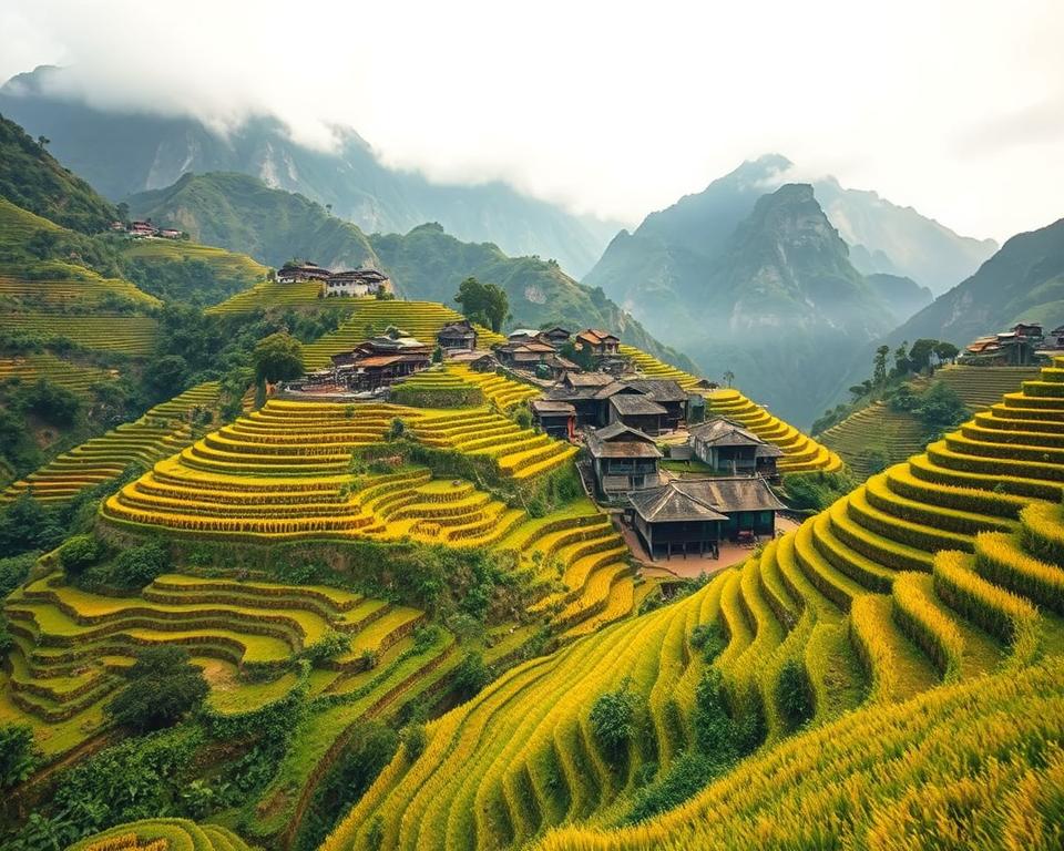 Longji Reisterrassen Landschaft