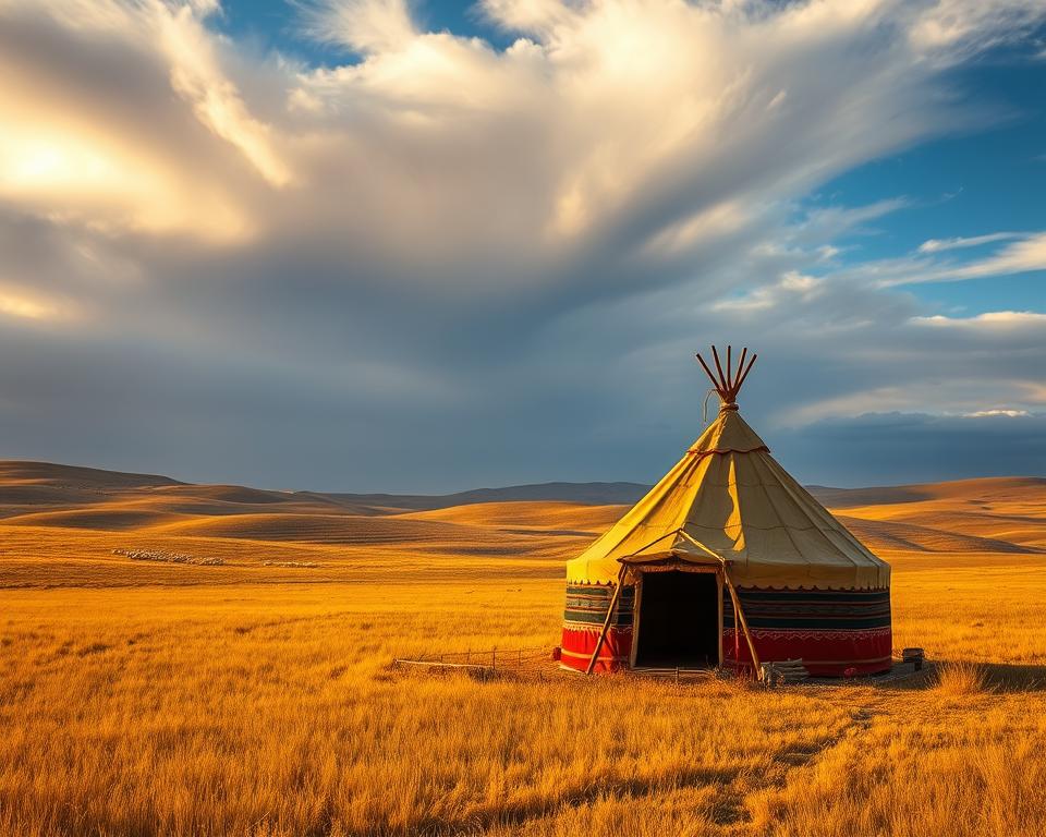 Mongolische Jurte in der Steppe