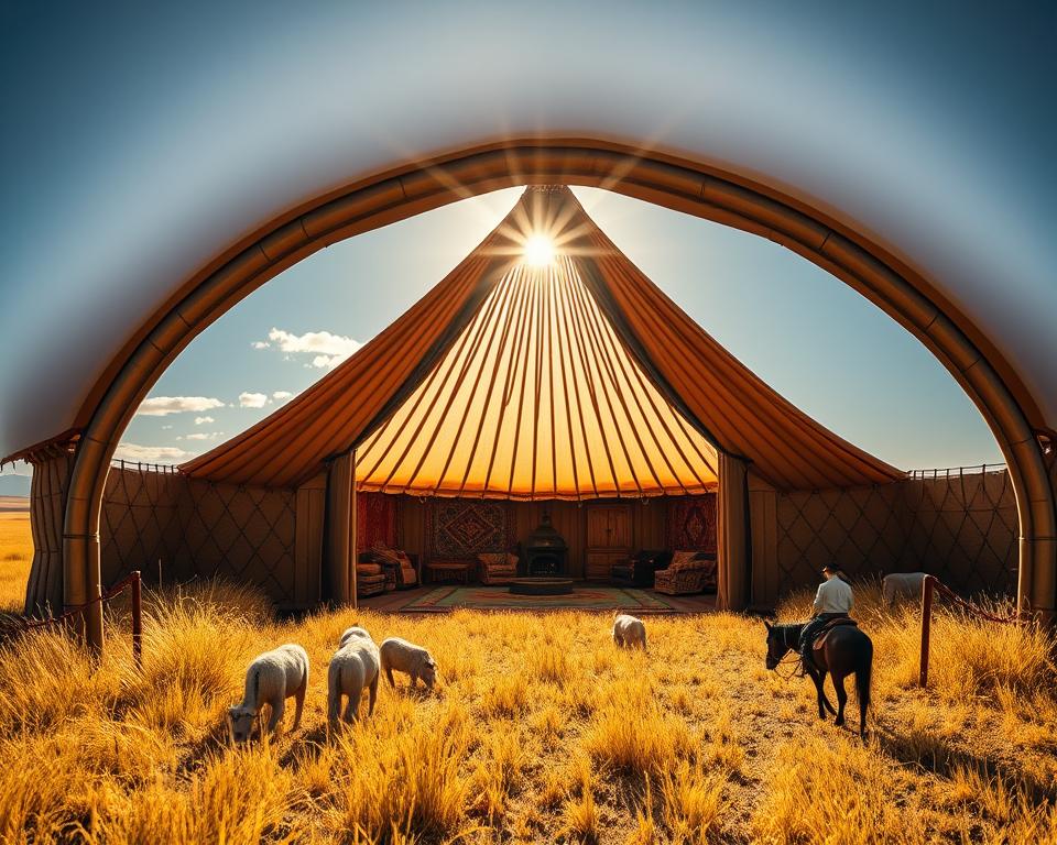 Mongolische Nomaden in traditioneller Jurte